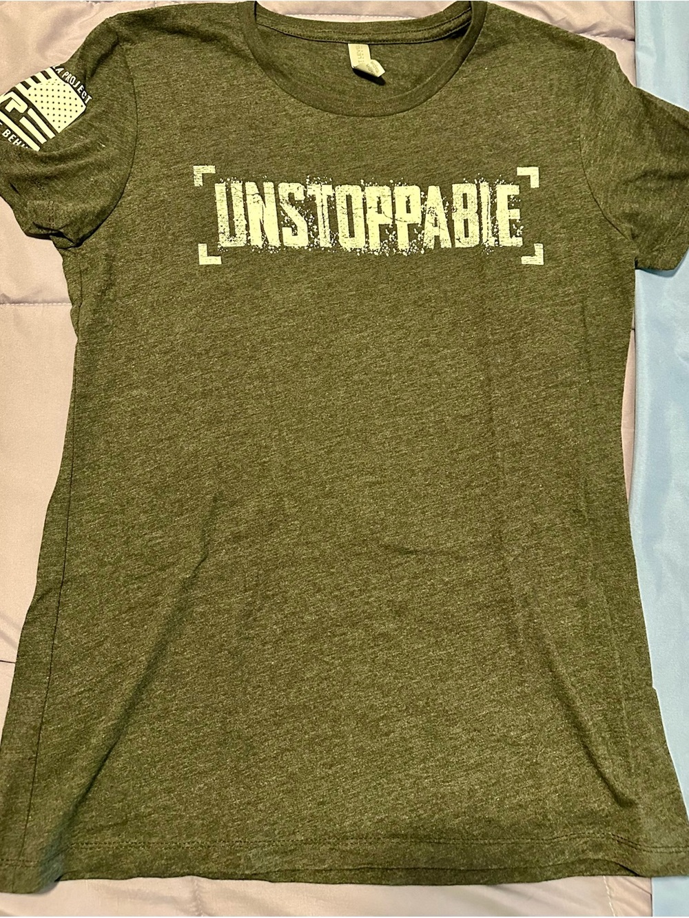 Women's Next Level Grey/White 'Unstoppable' Short Sleeve Crew Tee Size L